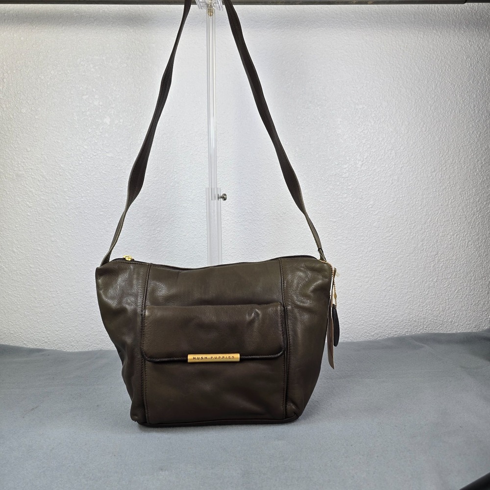 Hush Puppies Womens Handbag Brown Leather Inner Pockets Zipper Shoulder Bag